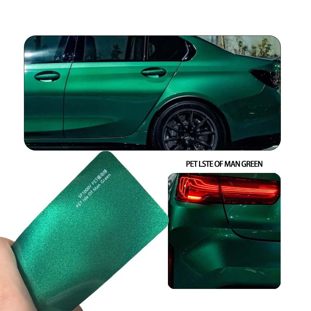 1.52x18m Isle Man Green Self-adhesive Glossy Diamond Car Sticker Pvc Polyester Film Body Wrap Uv Protection Scratch Resistant