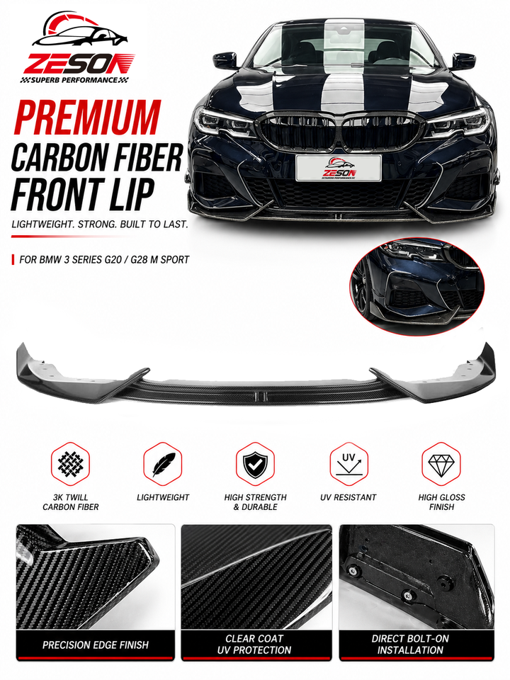 2019-2022 G20/G28 BMW 3 Series Pre-LCI (330i/M340i M Sport) Carbon Fiber Front Lip - AD Style | Splitter & Chin Spoiler — photo 3
