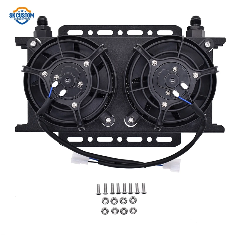 Aluminum An8/an10 British Style Oil Cooler Universal Dual 5.5" Fan Oil Cooler With Mounting Bracket