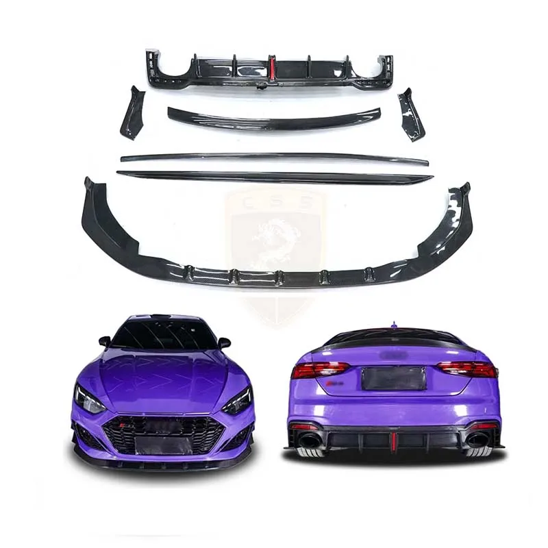 Audi Rs5 Body Kit 2019-2023 Kb Style Carbon Fiber Front Lip Side Skirts Rear Diffuser Rear Spoiler