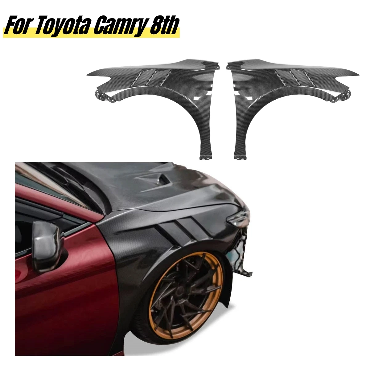 Carbon Fiber Fenders For Toyota Camry 8th 2018-2023 P Style With Vents Design Regular Honeycomb