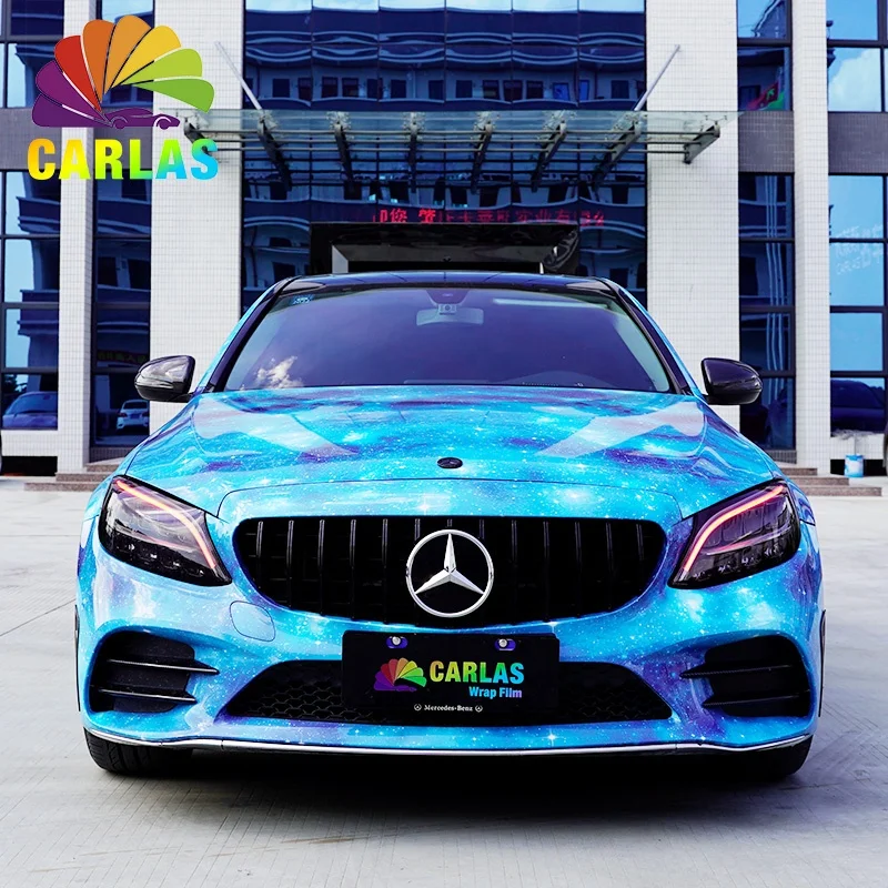 Carlas 1.52*20m Glossy Galaxy Starry Sky Styling Customizable Printing Car Wrap Vinyl Sticker Stretch Decorative Film Car Film