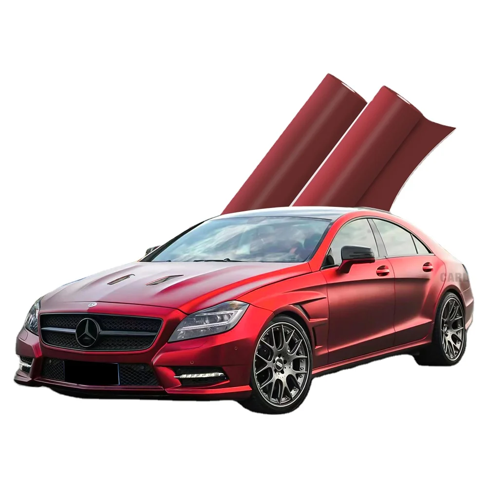 Carlas Pet Romanee Red 1.52*18m Matte Chrome Romanee Red Car Wrap Film Wrapping Vinyl Stickers Color Ppf
