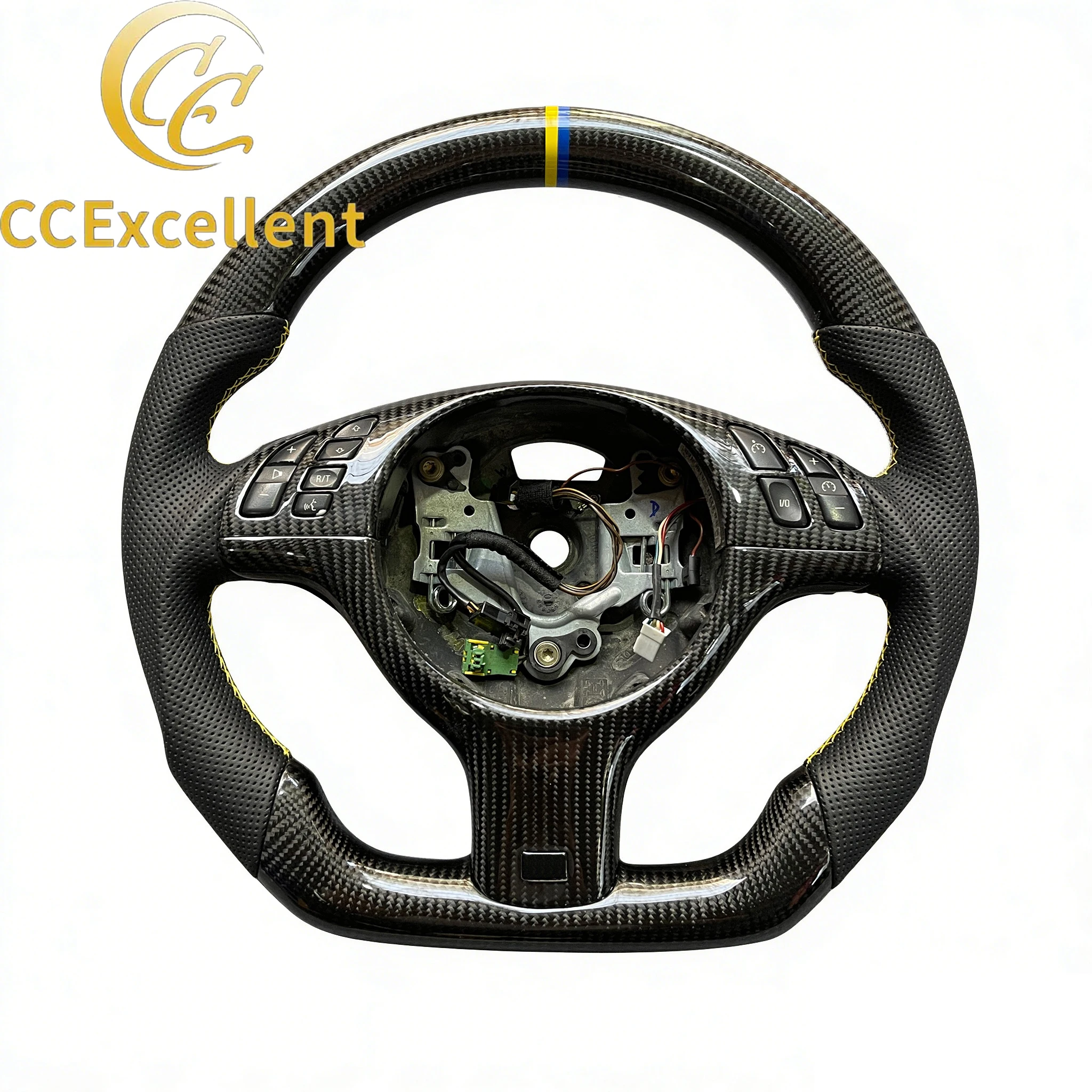 Ccexcellent Carbon Fiber Sports Steering Wheel With Trim For Bmw E46 M3 With Perforated Leather