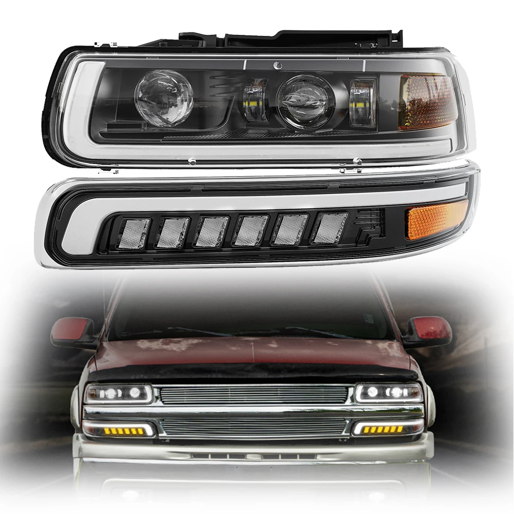 Chevy Silverado/ Suburban Led Headlamps Drl + Turn Signals Projector Headlights And Quarters