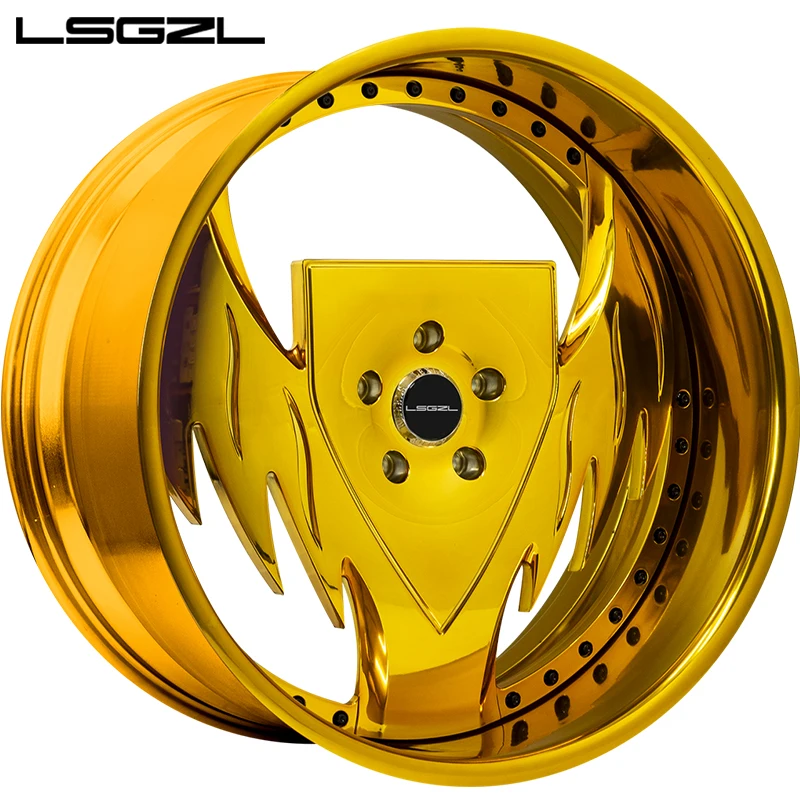 Custom Forged Alloy Golden Chrome Car Rim 2-3 Piece 5x112 5x114.3 5x120 5x130 20 22 24 26 28 Inch