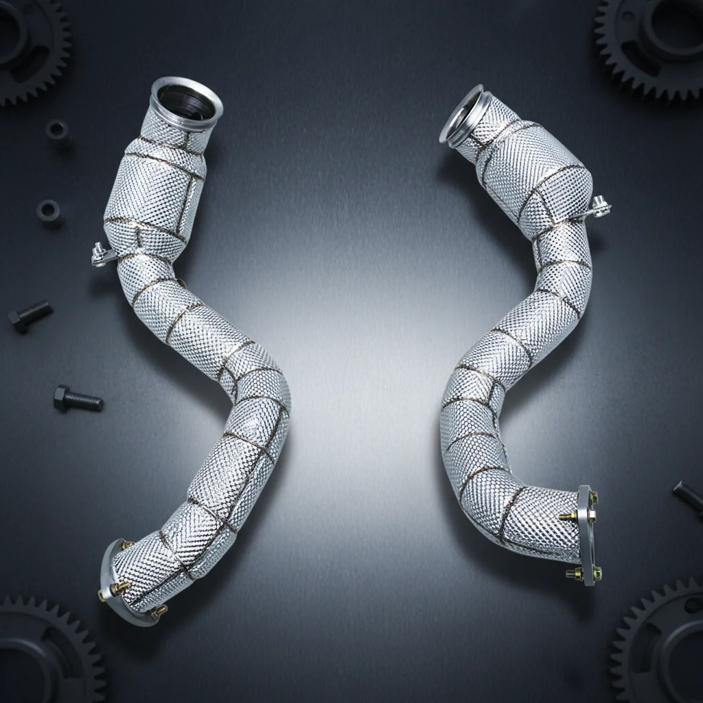 Custom Turbo Exhaust Header With Catalyst For Aston Martin Vantage V8 4.0t 2018+ Catted Test Pipes