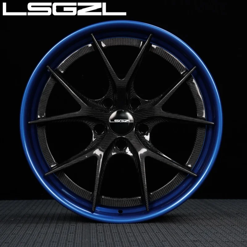 Customize Forged Wheel 22 24 26 Inch Blue Barrel 5x120 5x130 6x139.7 Rim Black Center Passenger Car