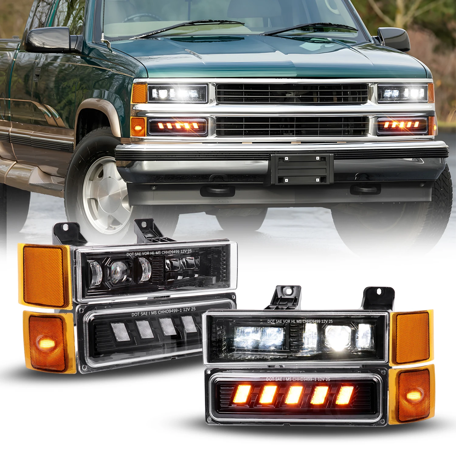 Dot Certified Led Projector Headlights For 1994-1999 Chevy Truck Accessories K1500 K2500 K3500