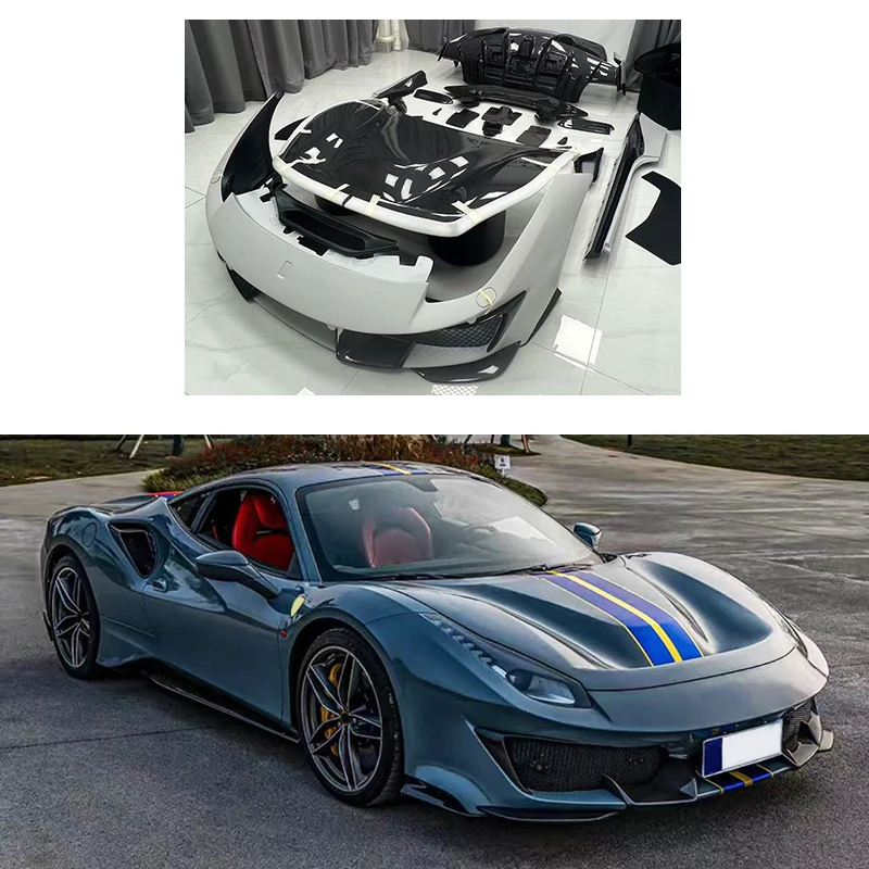 Ferrari 488 2015-2017 Pista Style Carbon Fiber Body Kit Front Bumper Hood Rear Bumper Mudguard