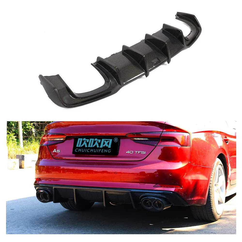 For Audi A5 S5 B9 2017-2019 Genuine Dry Carbon Fiber Universal Rear Spoiler Bumper Rear Lip Diffuser Body Kits Trim Decoration