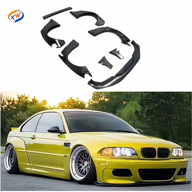 For BMW E46 Sedan 4-door Wide Body Kit New Condition Fiberglass Resin Front and Rear Bumpers Side Skirts Roof Spoiler Rear Diffuser