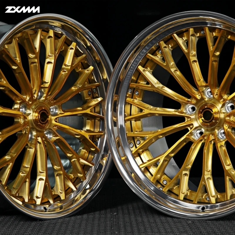 Forged 2-piece Alloy 5x114.3 5x120 6x139.7 5x127 Wheels Custom Luxury Rims For Ferrar C8 16-26 Inch Brushed Gold Car Wheels
