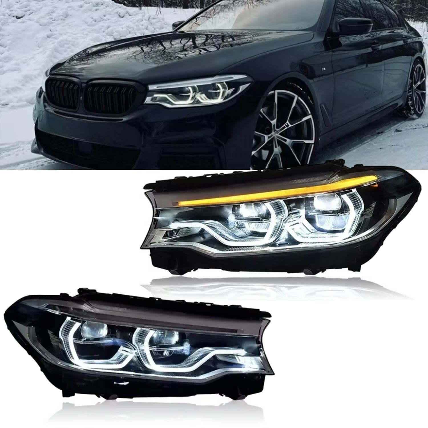 G30 Upgrade Headlights 5 Series G30 G38 2018-2020 525i 530i 535i F90 LED Auto Front Lights DRL Signal Spoon Head Lamps for BMW