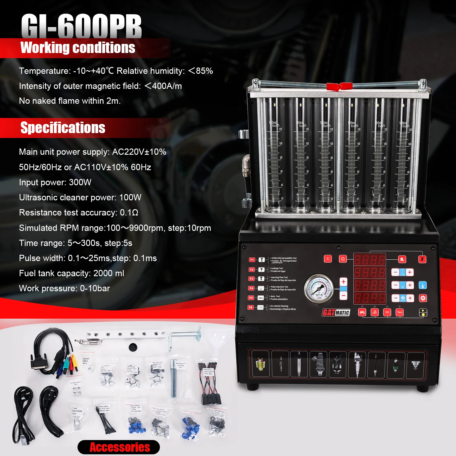 Gatmatic High Quality 6 Cylinders Fuel Petrol Injector Tester And Cleaner Ce Certified Machine