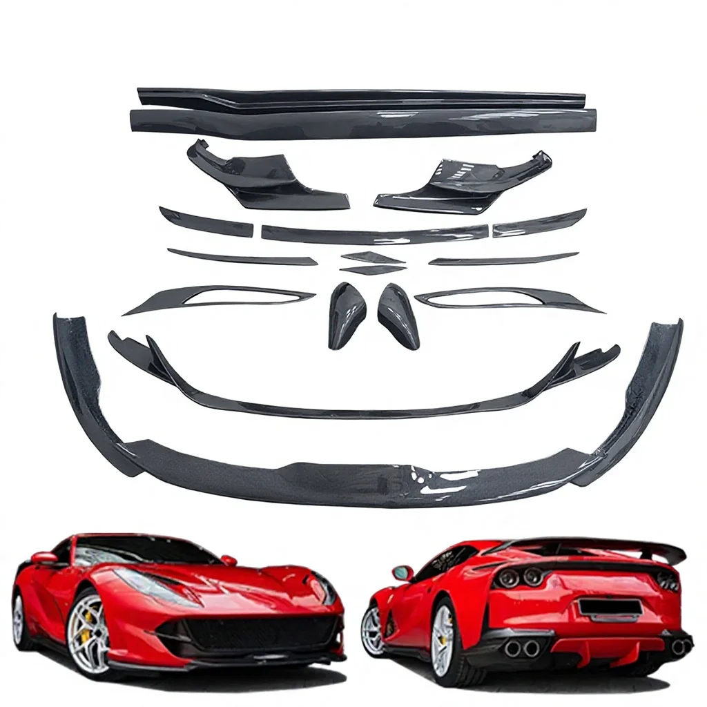 High Quality For Ferrari 812 2017-2020 Upgrade Wet Carbon Fiber Body Kit Front Lip Rear Diffuser