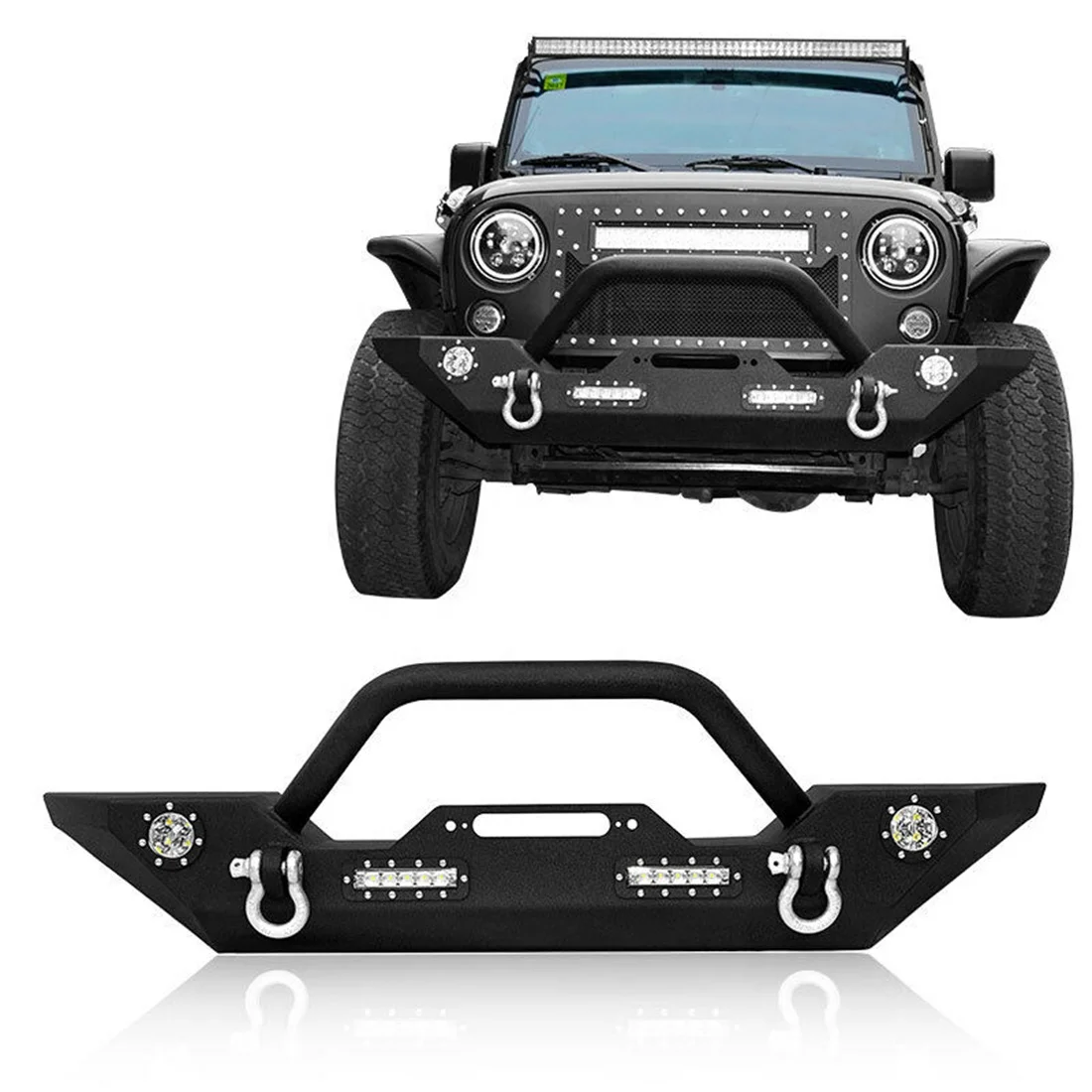 High Quality Front Bumper With Led Lights And D-rings For Wrangler Jk 2007-2017