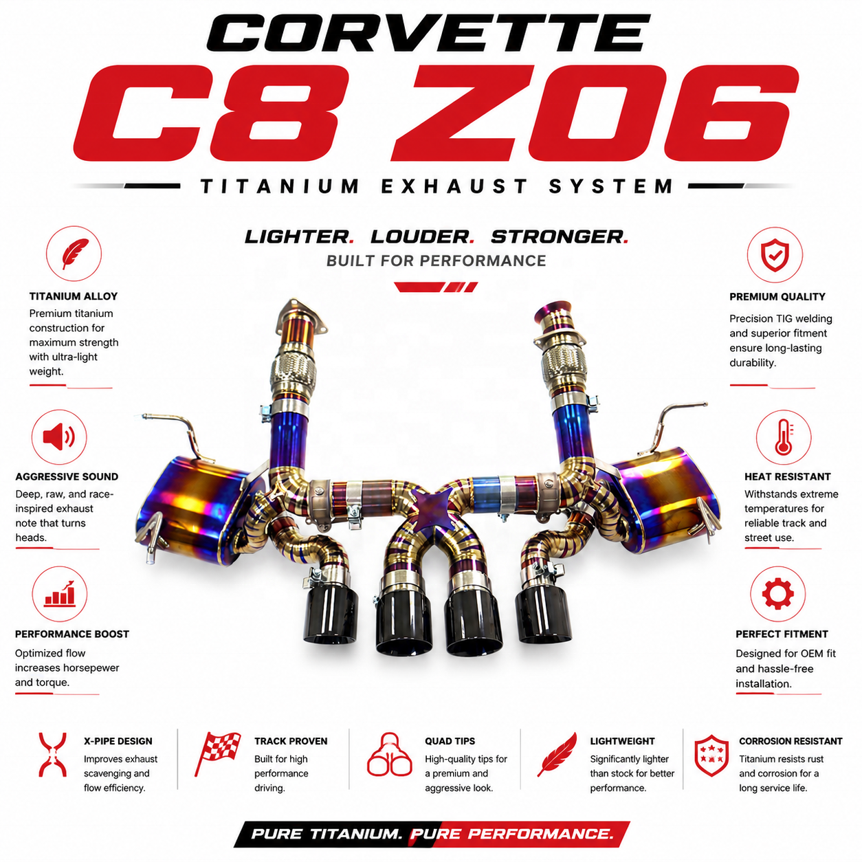 ING New Style Plug and Play Titanium Catback for Corvette C8 Z06 2019-2023 with Valve Straight Pipe Exhaust System