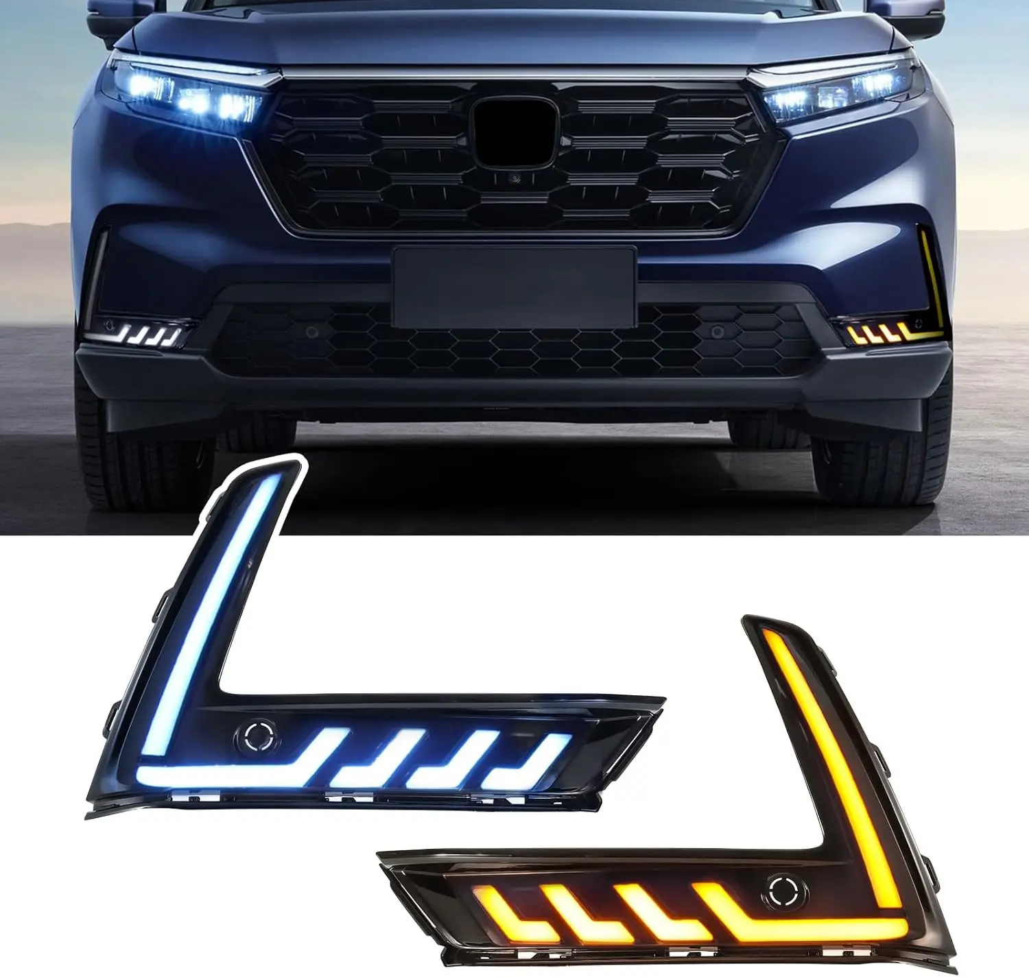 Led Front Fog Lights White Running Lights (drl) Amber Turn Signal Lights Blue Low Beam Lights For 2023-2026 6th Gen Honda Cr-v
