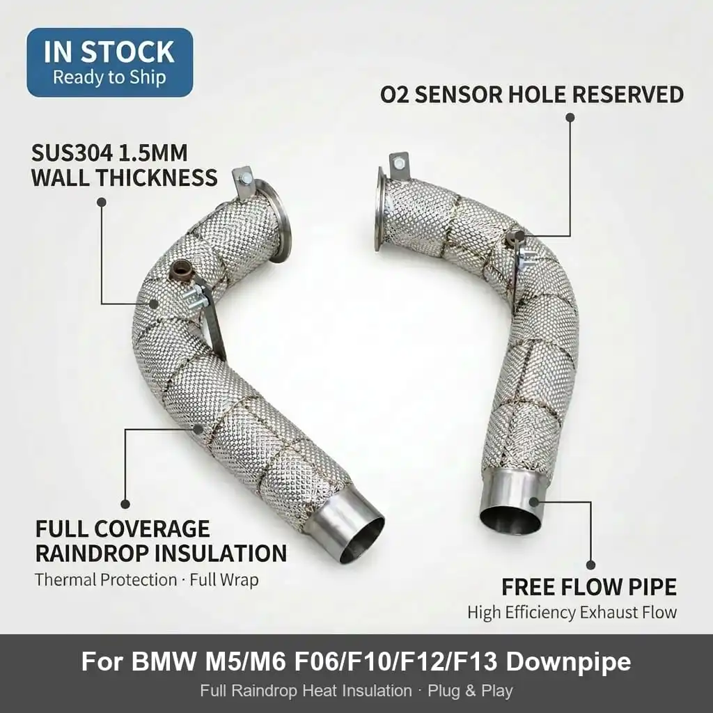 Obm Downpipe For Bmw M5 M6 F10 F12 F13 F06 2012-2016 S63 4.4tt Heat Shield Wrap Insulation Free