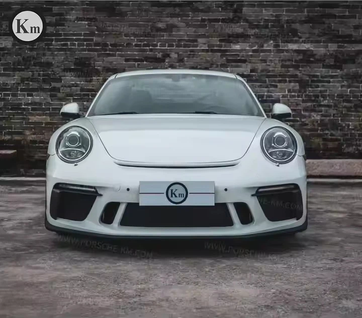 Porsche 911 991 Carrera KM Style Upgrade GT3 Front Bumper Facelift Front Lip LED Lights 991.1 991.2