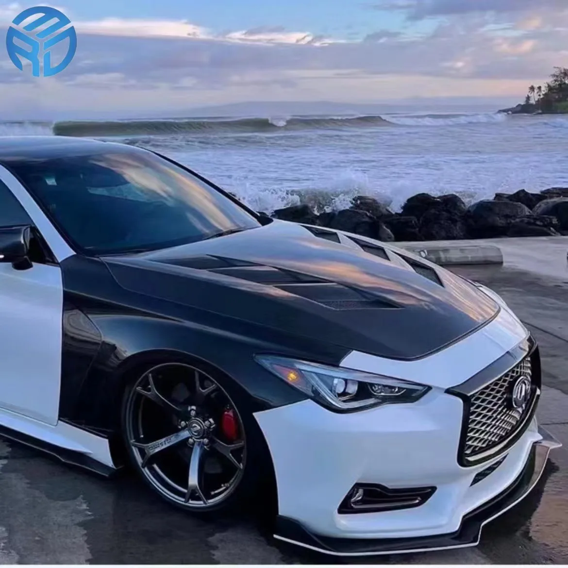Q60 Ams Hood V6 For Infiniti Q60 2016+ Engine Cover Real Carbon Fiber Car Hood Bonnet Cover V6