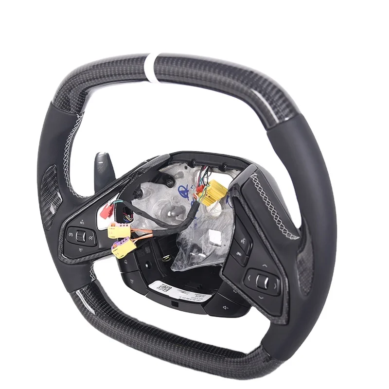 Real Carbon Fiber Black Leather Interior Steering Wheel For Chevrolet Corvette C8