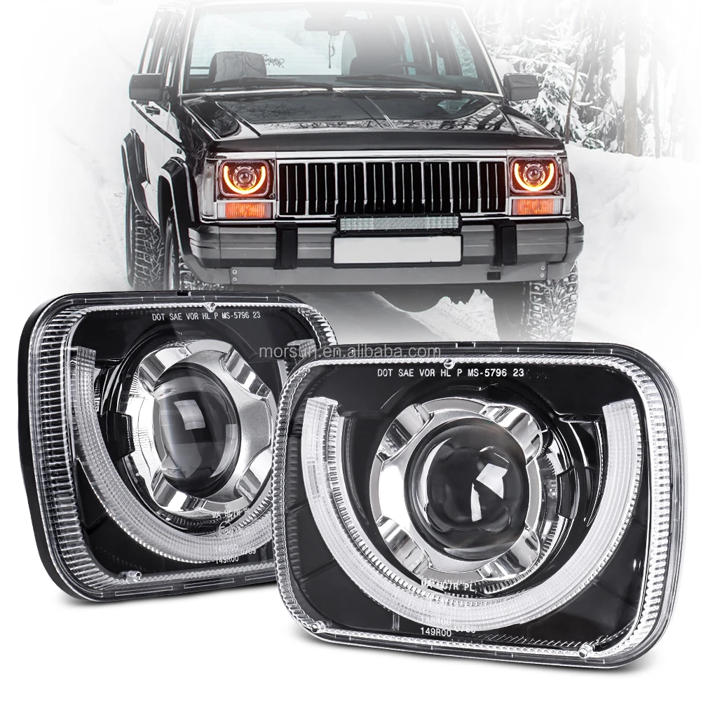Rectangular 5x7 Led Headlights For 1984-2001 Jeep Cherokee Xj Accessories Car Jeep Wrangler Yj