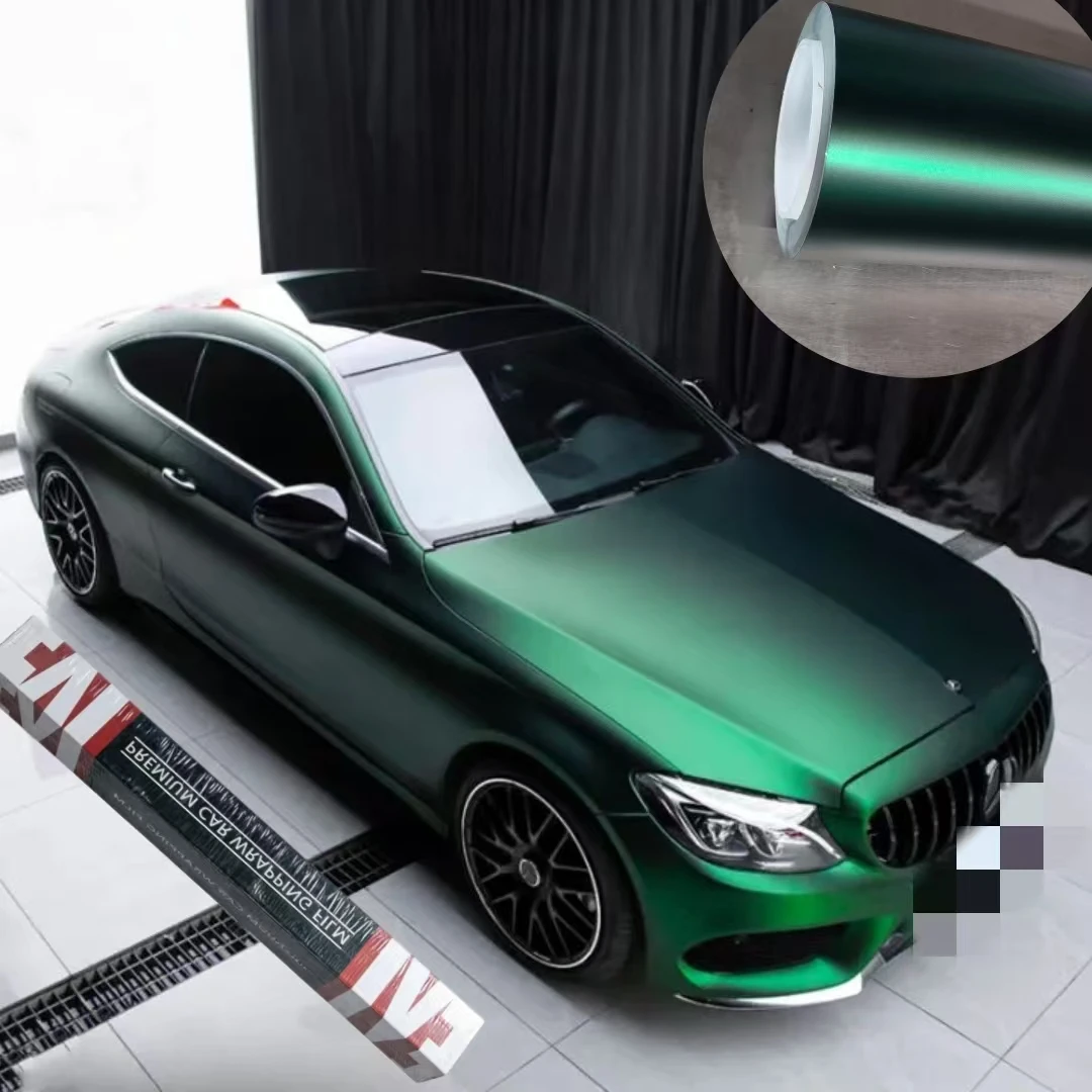 Satin Chrome Car Wrap Green Pet Metallic Vinyl Wrap Venomous Green Film