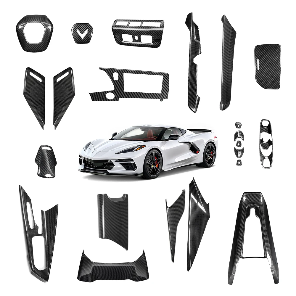 Shasha Full Dry Carbon Fiber Interior Accessories Set For Chevrolet Corvette C8