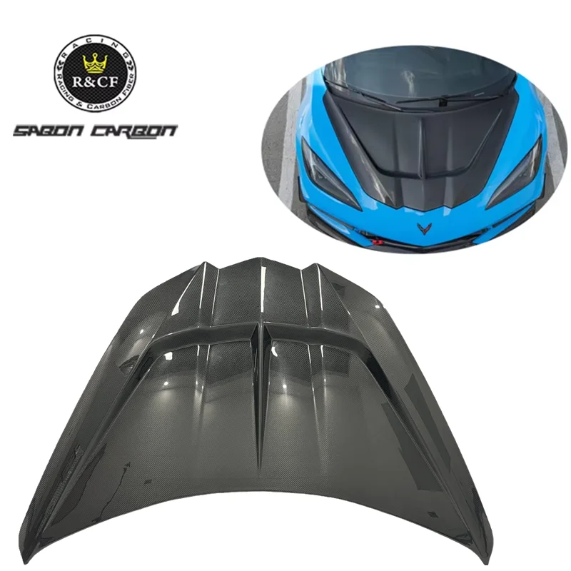 ST Style Carbon Fiber Hood Bonnet For Chevrolet Corvette C8 Z07 Z06 Stingray 2019-2024
