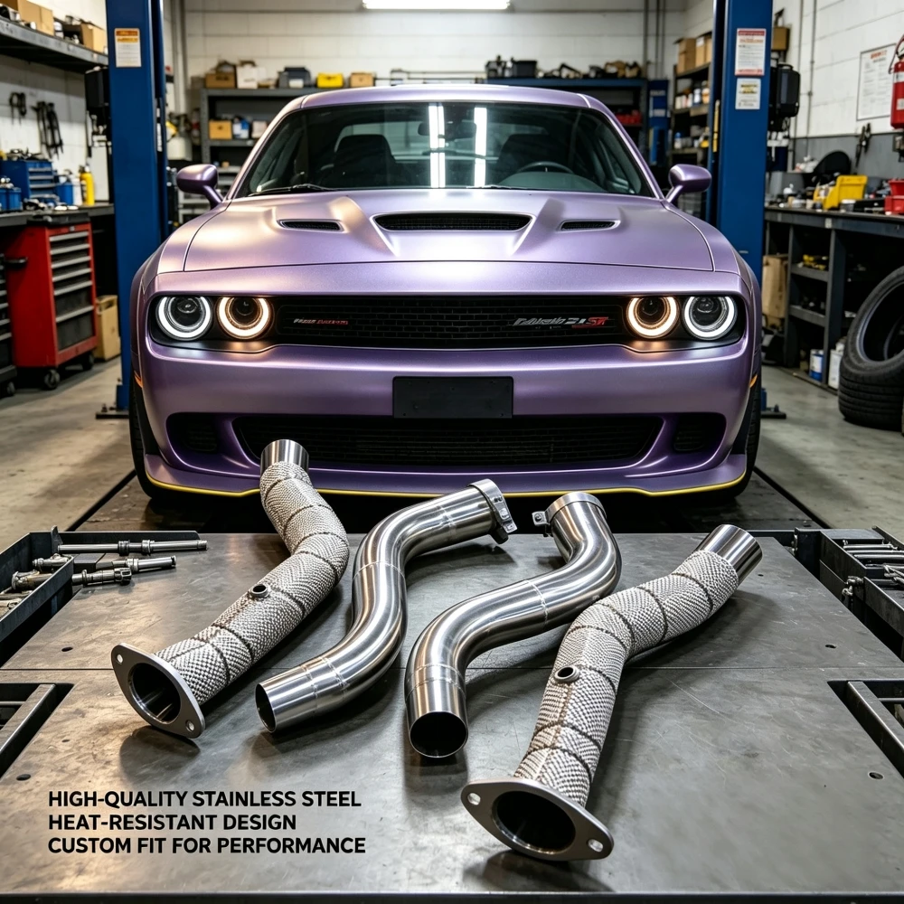 Stainless Steel Downpipe Exhaust For Dodge Challenger Srt Hellcat 6.2l 2016-2024 Head Exhaust System With Heat Shield Retrofit