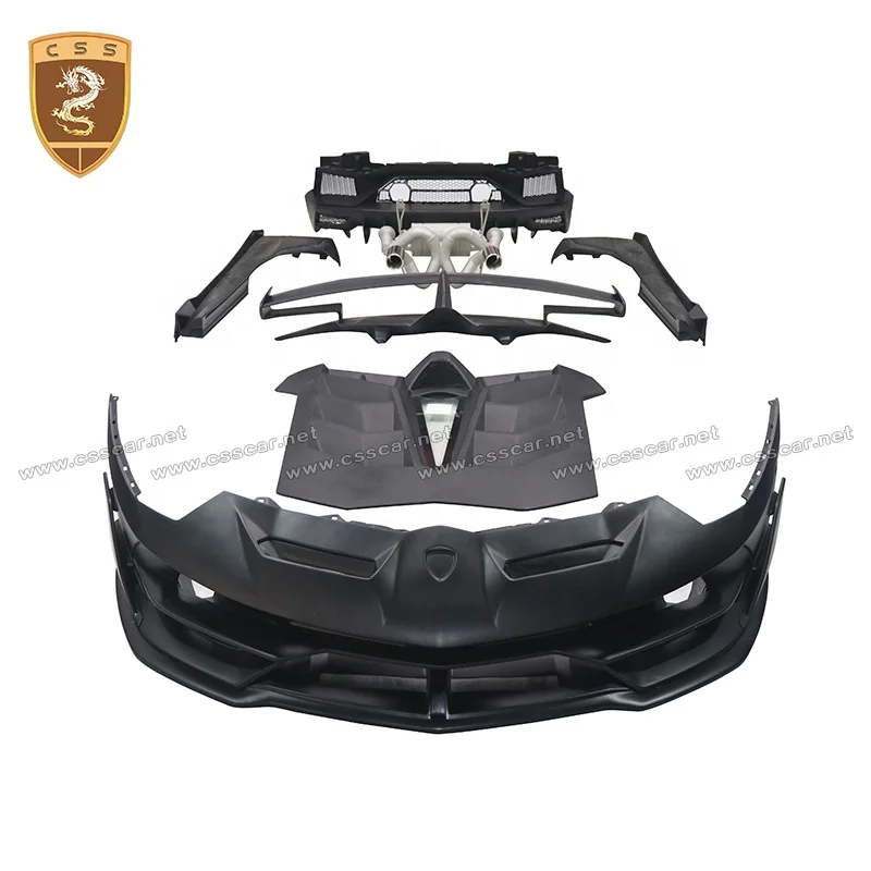 Svj Style Full Kits Front Bumper Side Skirt Trunk Cover Rear Bumper With Exhaust Tips For Lambor