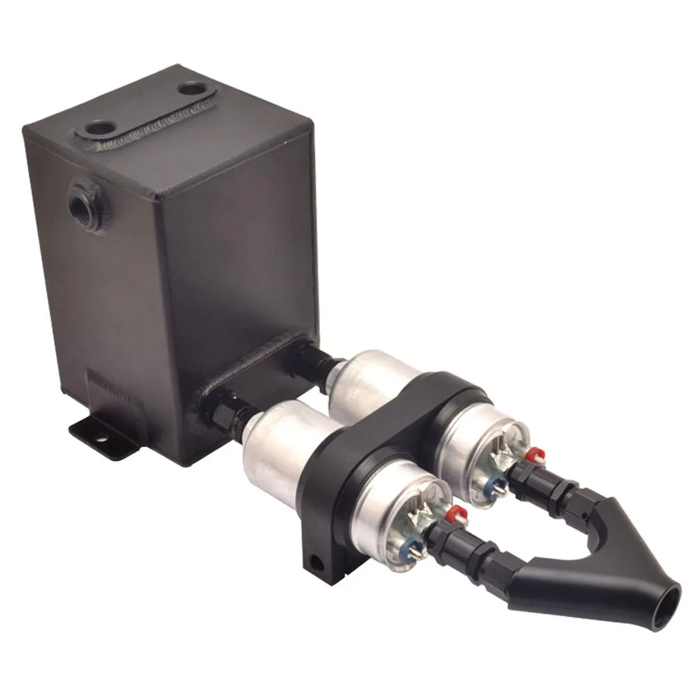 Universal 3l Billet Fuel Surge Tank With Dual 044 Fuel Pump Bracket And Twin Check Valves/y Fitting