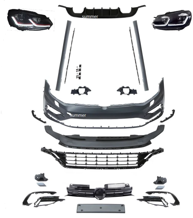 Upgrade Bodykit For Golf Vi Golf6 2009-2013 Modified To Gf7.5 R Design Body Kit Lamps Front Grille Bumper Side Skirt
