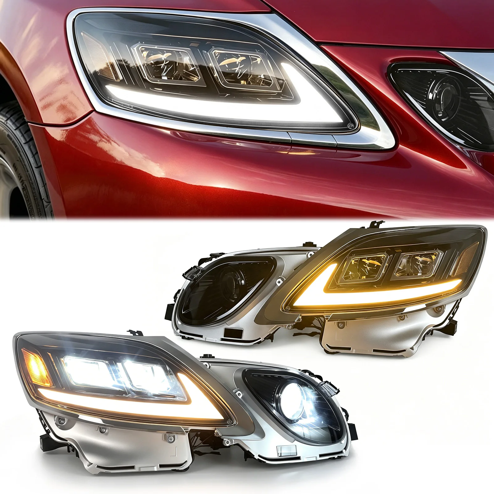 Upgraded Led Headlight Assembly For Lexus Gs300 Gs350 2005-2012 Drl Turn Signal With 3 Lens Waterproof Direct Fit Plug & Play