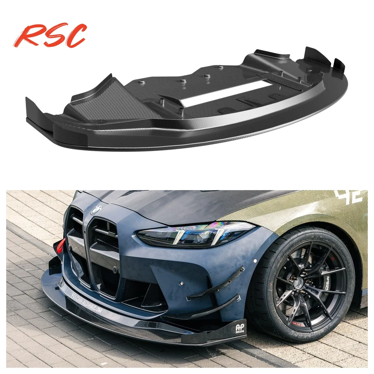 Vulcan Alpha Style Dry Carbon Fiber Front Splitter For G82 M4 G80 M3 Splitter With Chasi High Downforce For Track Racing Use