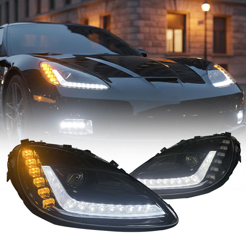 YU GUANG for Chevrolet Corvette C6 Generation 2005-2013 Automotive Headlamp Upgrade Full LED C7 Style DRL Headlights Assembly